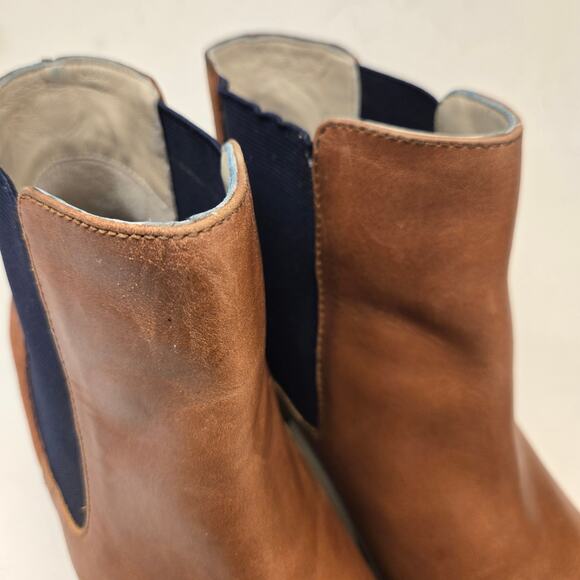 Boden Caramel Leather & Suede Heeled Chelsea Boots with Navy Gore, EU 40 - US 9 - Picture 7 of 13